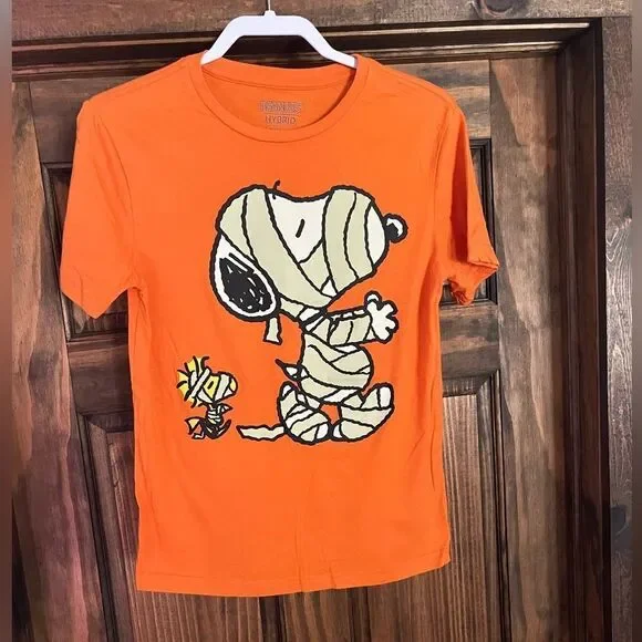 Peanuts Snoopy & Woodstock Mummy T-Shirt Small Orange - Picture 1 of 3